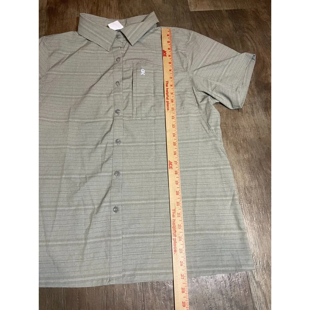 DK Button Up Shirt Mens Large L Sand Beige Color Striped Zip Pocket
